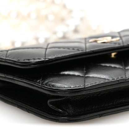 Chanel Calfskin Quilted Mini Maxi Pearls Wallet On Chain WOC Black 10 of 11