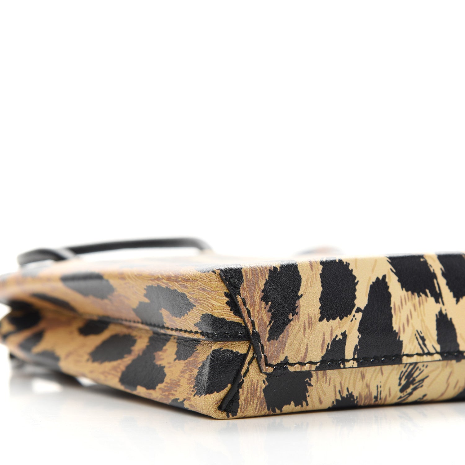 Balenciaga Smooth Calfskin Leopard Print Logo Shopping Phone Holder Bag Beige Black 7 of 8