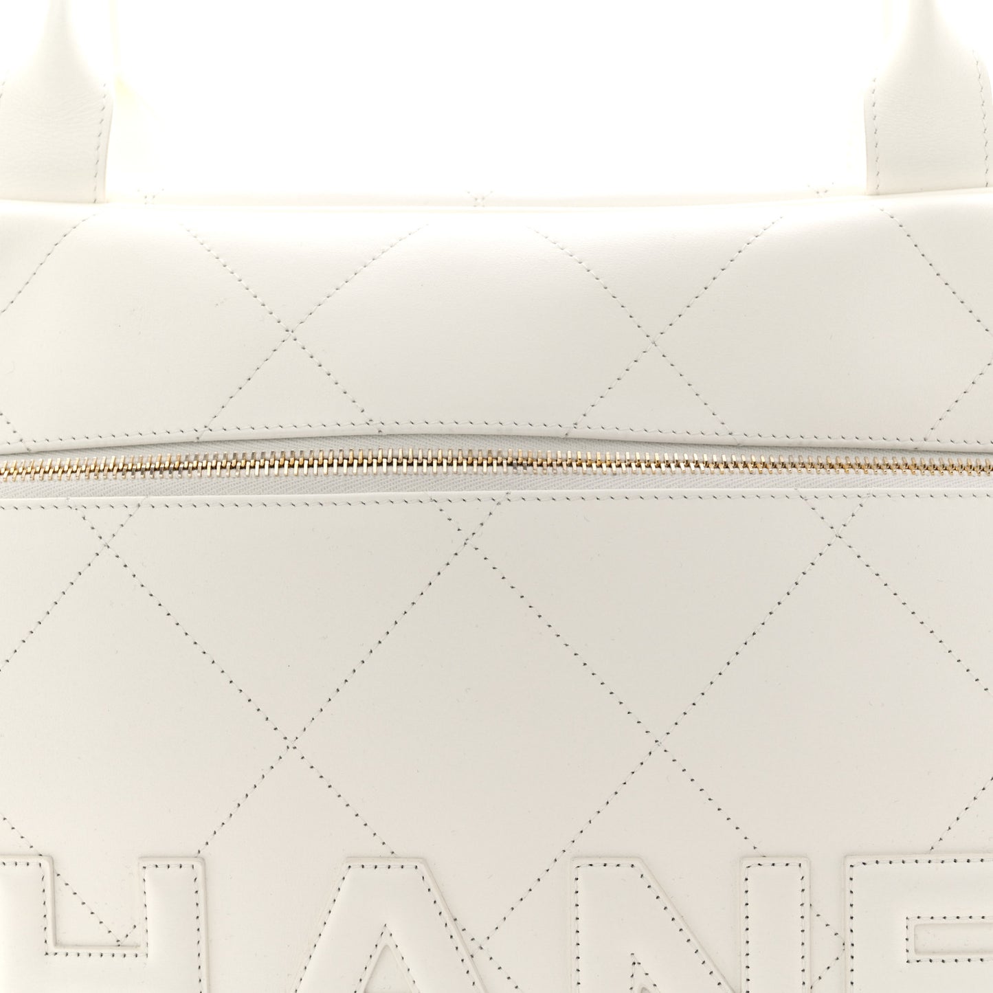 Calfskin Stitched Maxi Logo Bowling Bag White