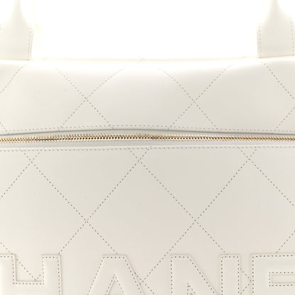 Chanel Calfskin Stitched Maxi Logo Bowling Bag White 14 of 21