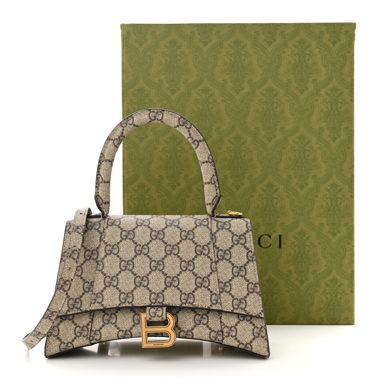Balenciaga X GUCCI GG Supreme Monogram Small Hourglass Top Handle Bag Beige Ebony 11 of 11