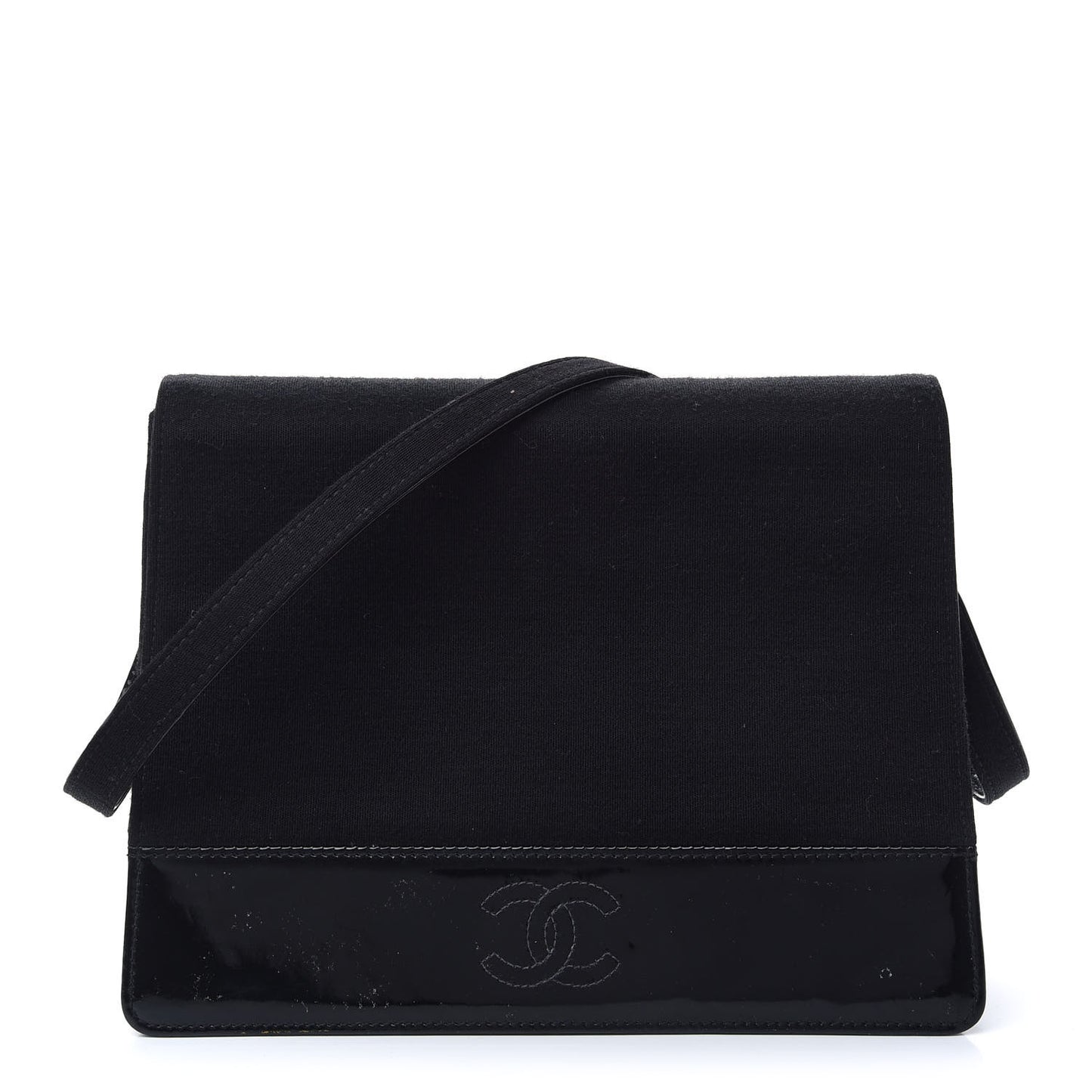 Patent Jersey Shoulder Flap Bag Black