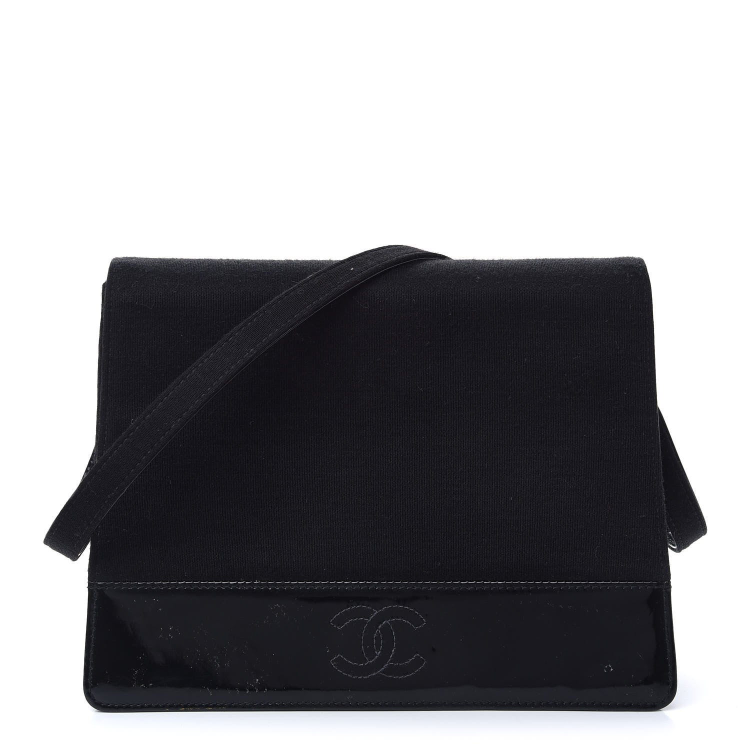 Chanel Patent Jersey Shoulder Flap Bag Black 1 of 15