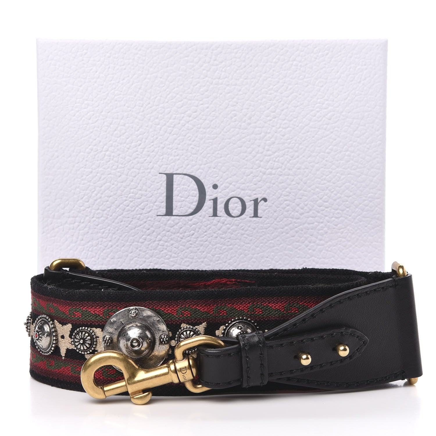Christian Dior Canvas Embroidered Studded Bohemian Shoulder Strap Red 5 of 5