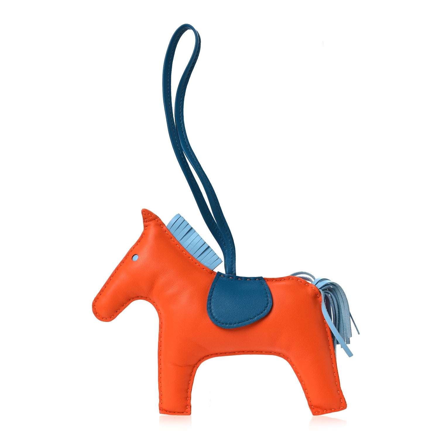 Hermes Milo Lambskin Grigri Rodeo Horse Bag Charm GM Feu Celeste Bleu Izmir 1 of 4