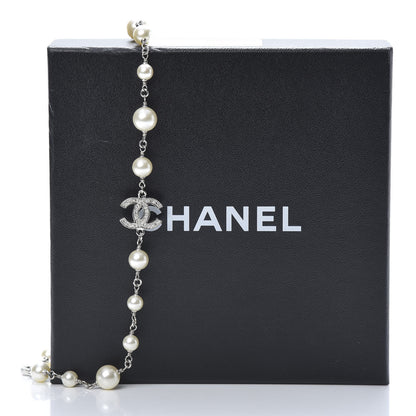 Chanel Crystal Pearl CC Long Necklace Silver 5 of 5