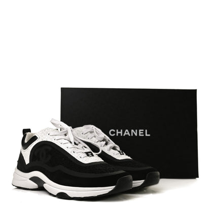Chanel Tweed Suede Calfskin CC Sneakers 40 Black White 9 of 9