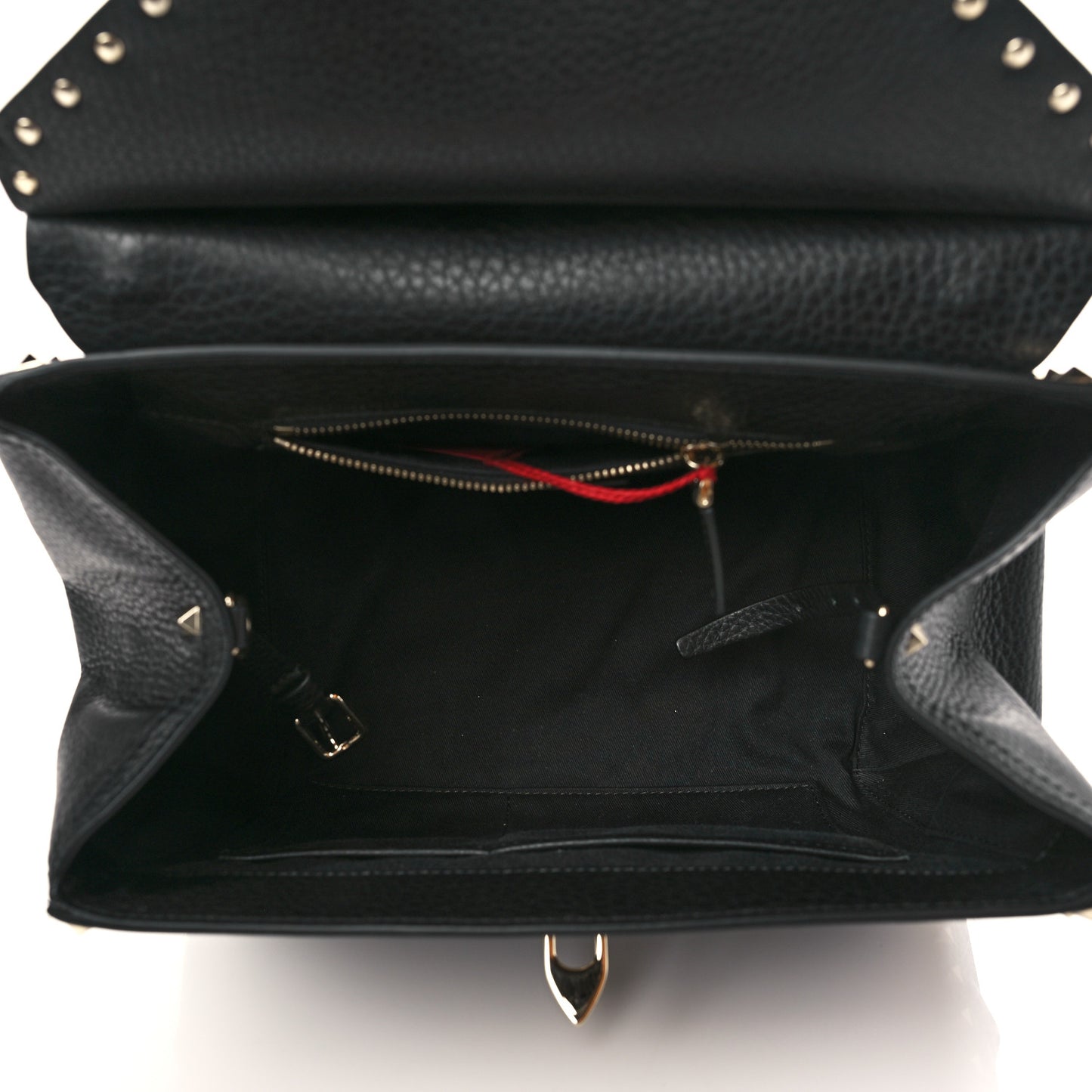 Grainy Calfskin Rockstud Single Handle Flap Bag Black