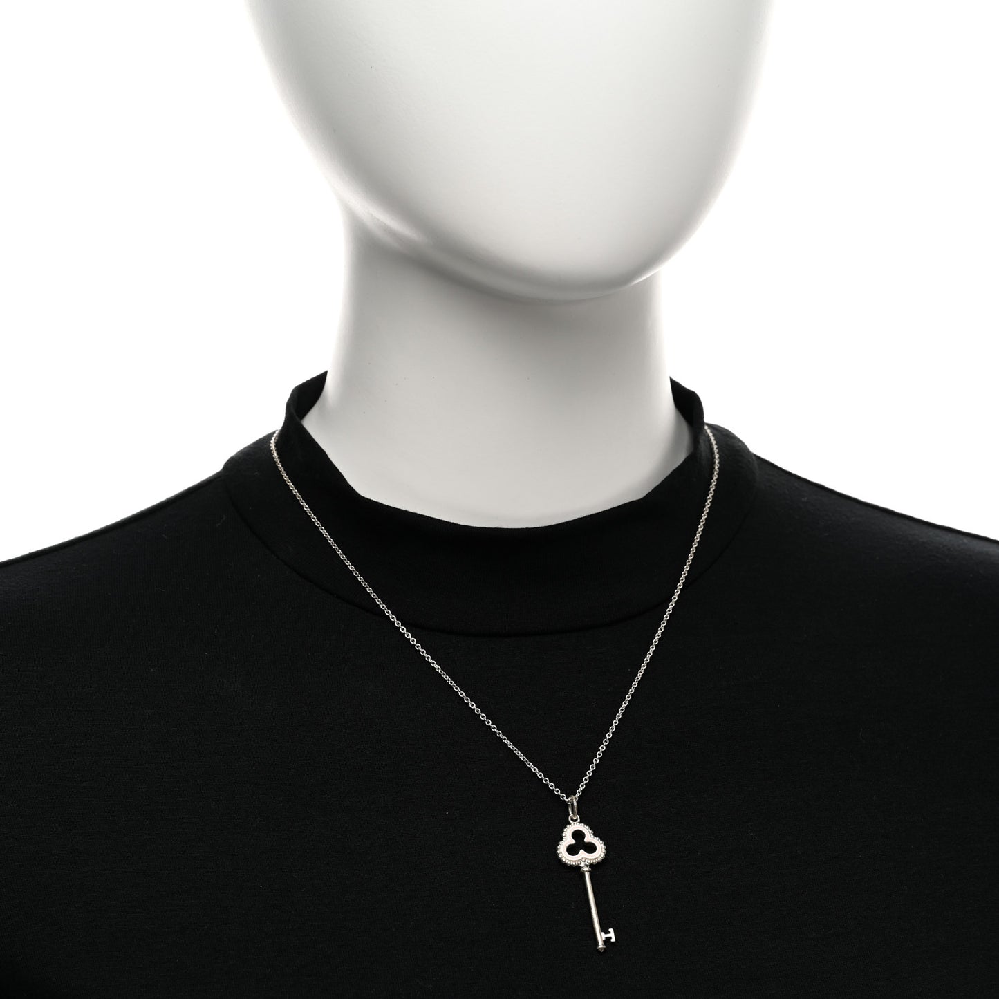 Sterling Silver Enamel Trefoil Key Pendant Necklace  Pink