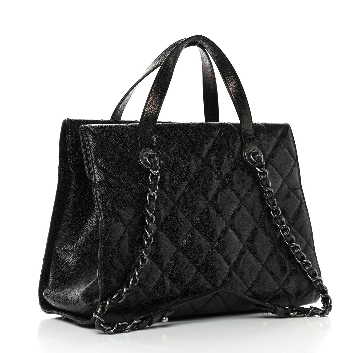 Chanel Crumpled Grained Calfskin Quilted CC Crave Tote Black 2 of 9