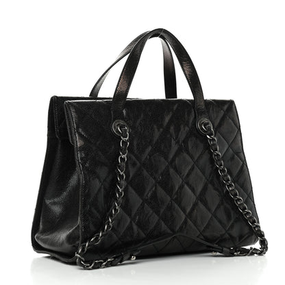 Chanel Crumpled Grained Calfskin Quilted CC Crave Tote Black 2 of 9