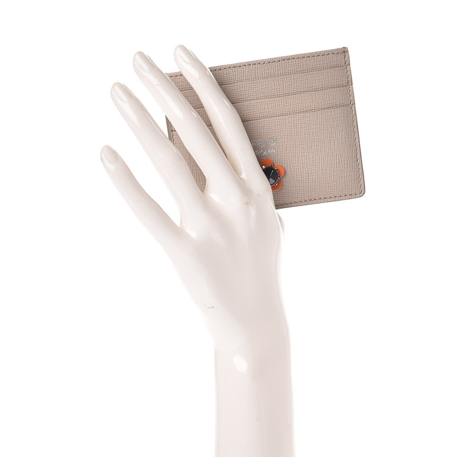 Fendi Vitello Elite Flowerland Card Holder Grigio Polvere 2 of 10