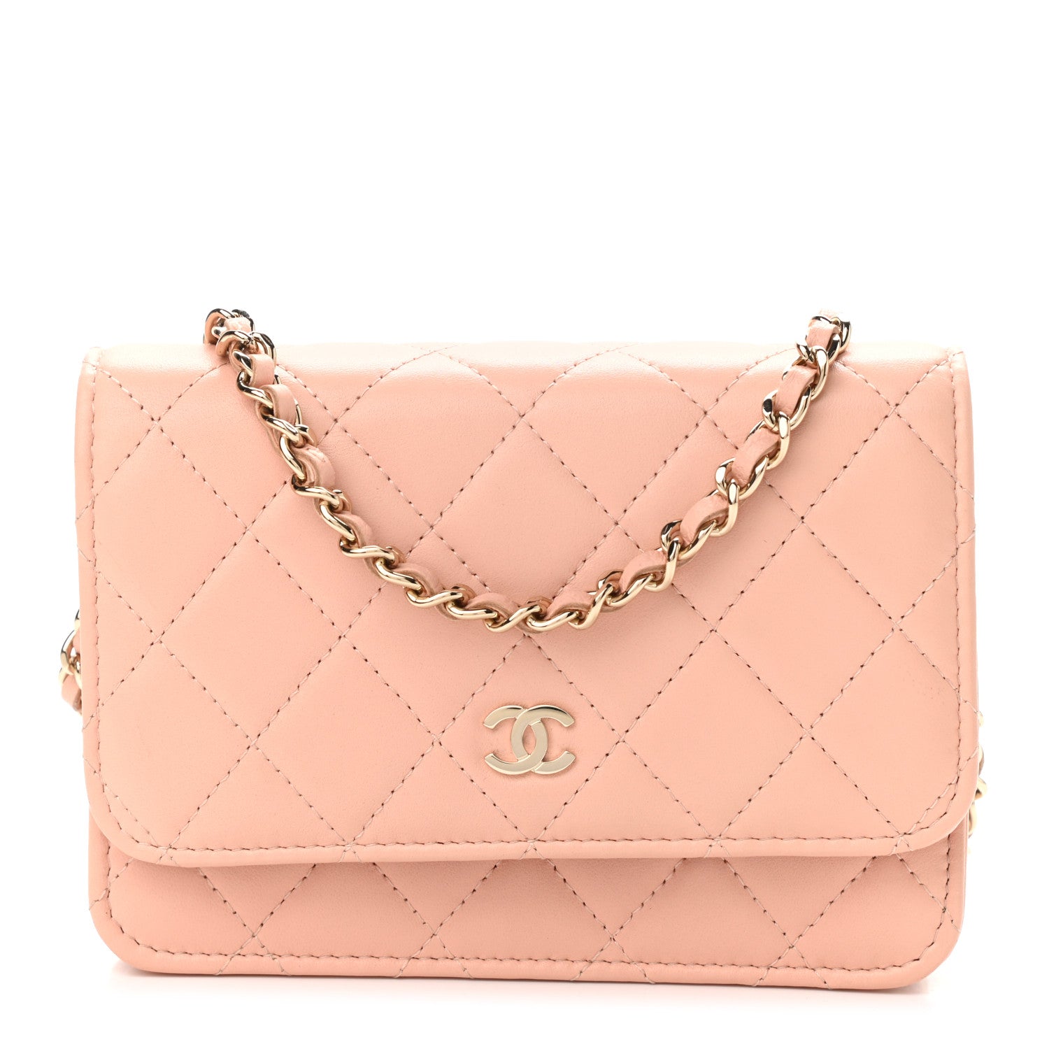 Chanel Lambskin Quilted Mini Wallet On Chain WOC Light Pink 1 of 11