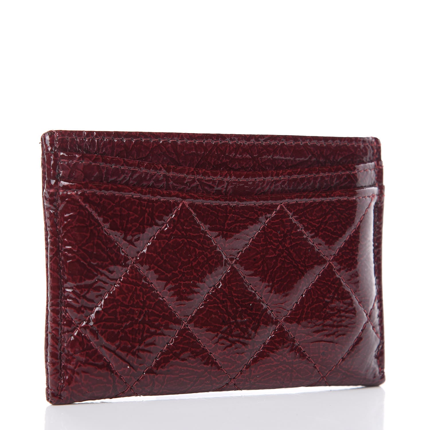 Chanel Distressed Patent Quilted Card Holder Bordeaux 4 of 10