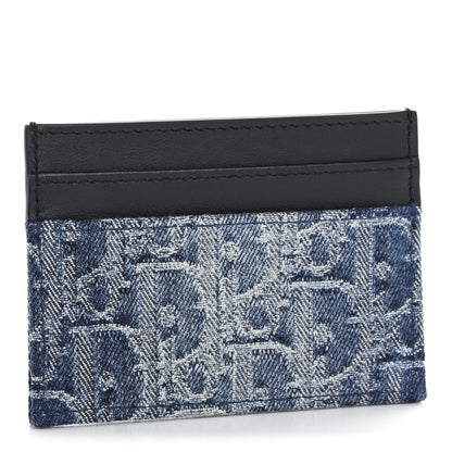 Christian Dior Denim Jacquard Oblique Calfskin 30 Montaigne Freesia Card Holder Blue 5 of 14