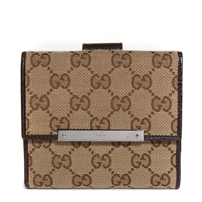 Gucci Monogram Metal Bar French Flap Wallet Beige Ebony Cocoa 1 of 7