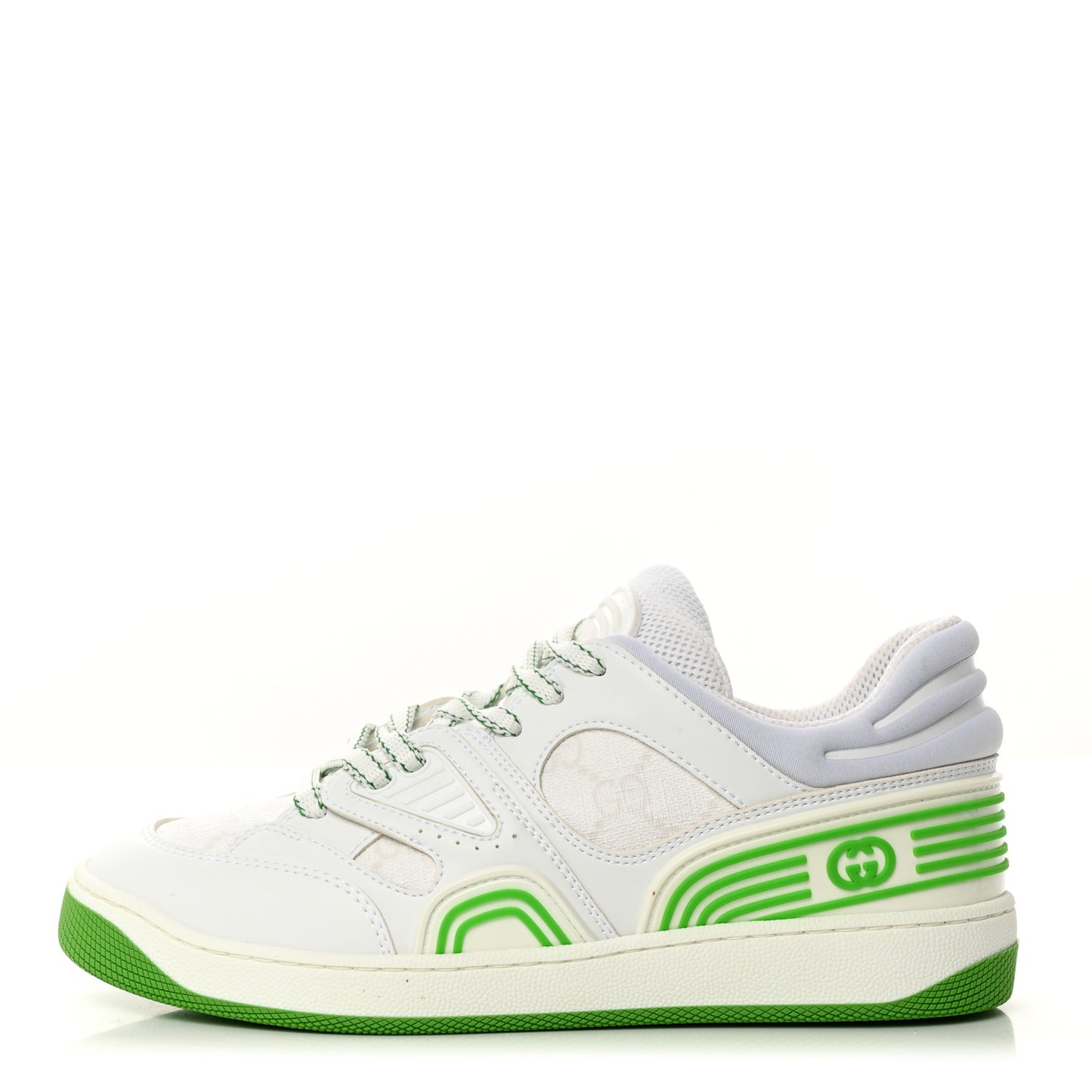 Demetra GG Supreme Monogram Womens Basket Low Top Sneakers 36.5 Great White Green