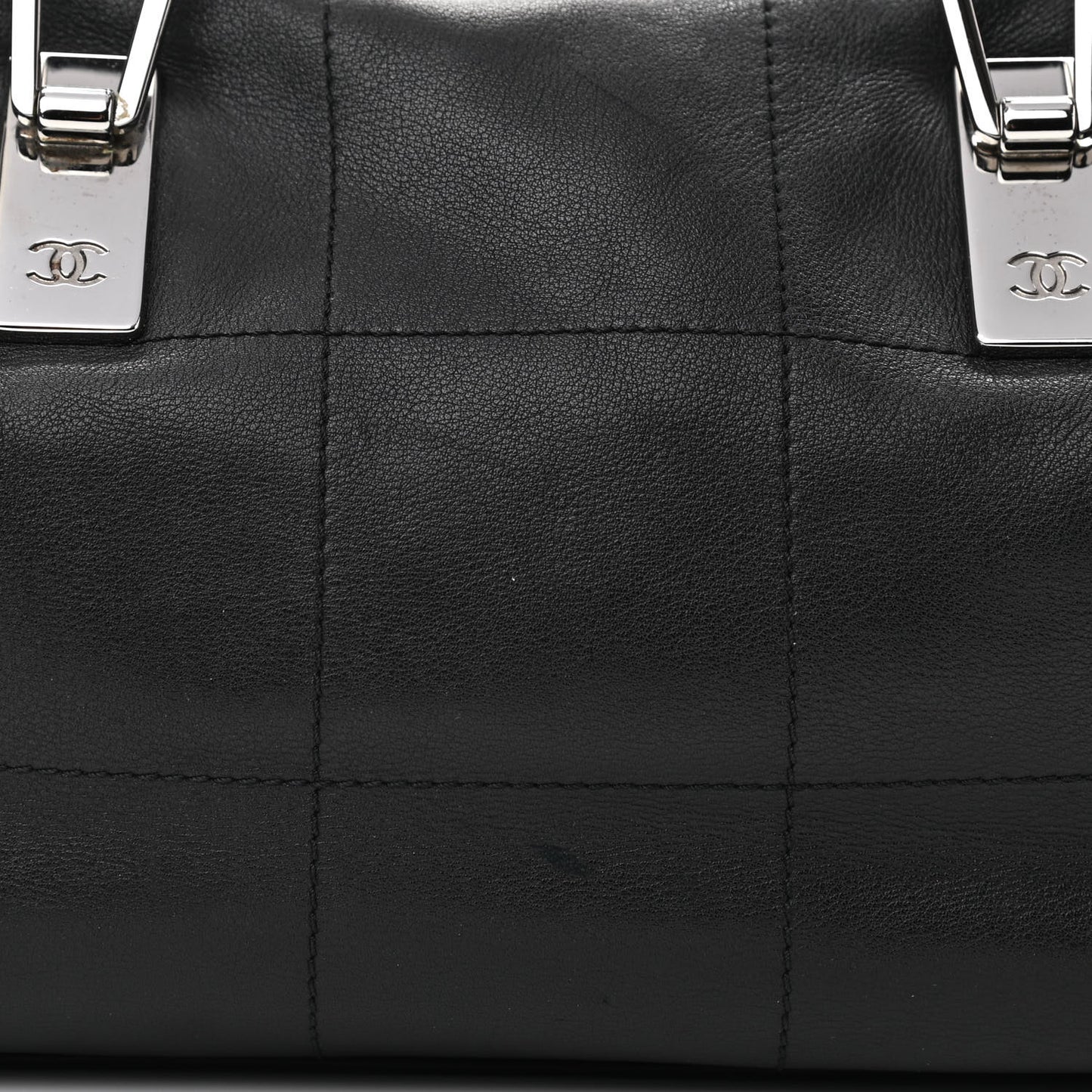 Lambskin Square Stitched Large Tote Black