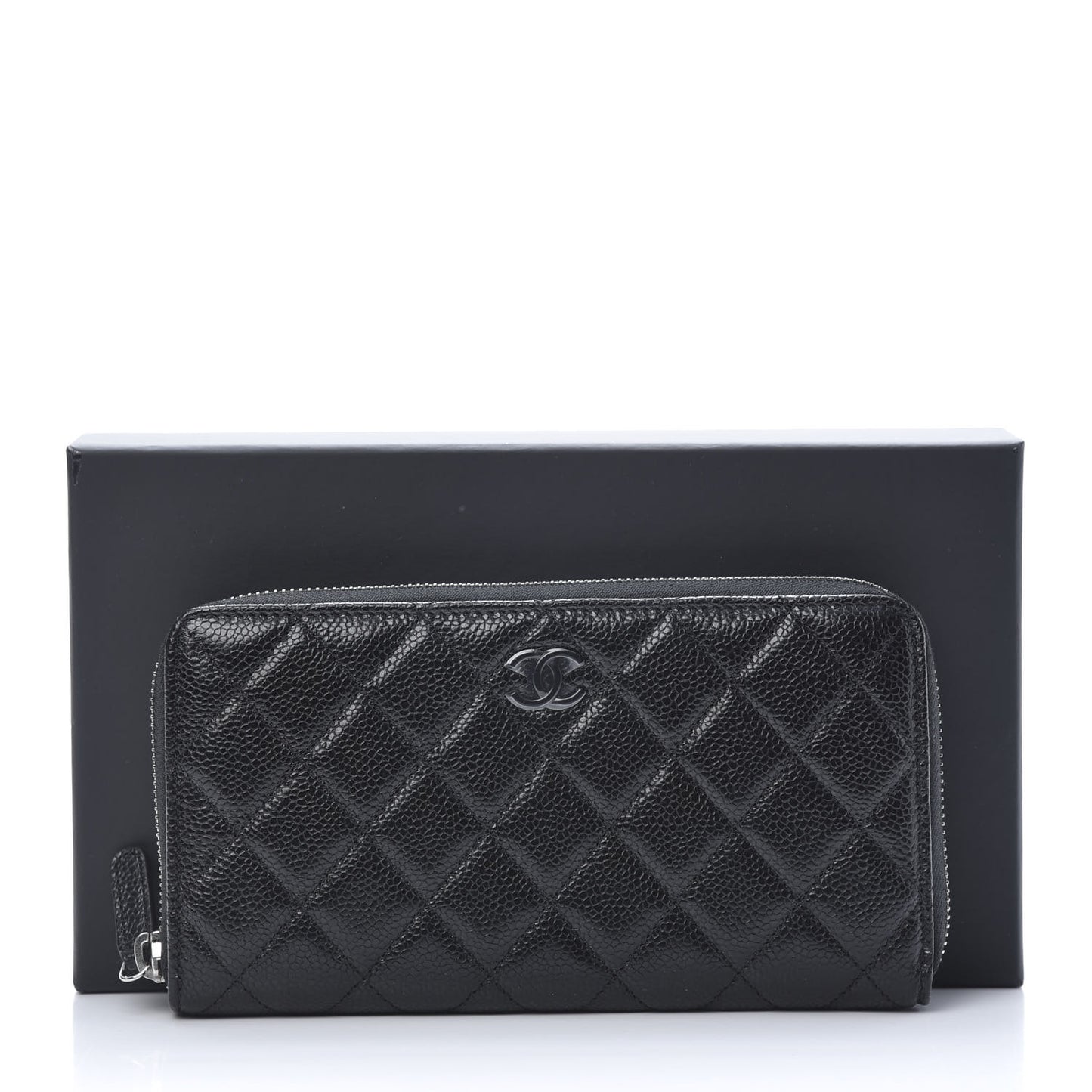 Caviar Quilted Incognito Large Gusset Zip Around Wallet Black