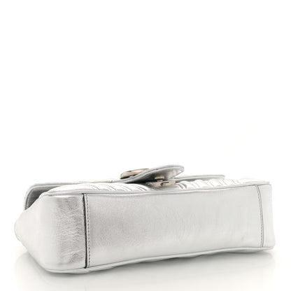 Gucci Metallic Calfskin Matelasse Small GG Marmont Shoulder Bag Silver 4 of 10