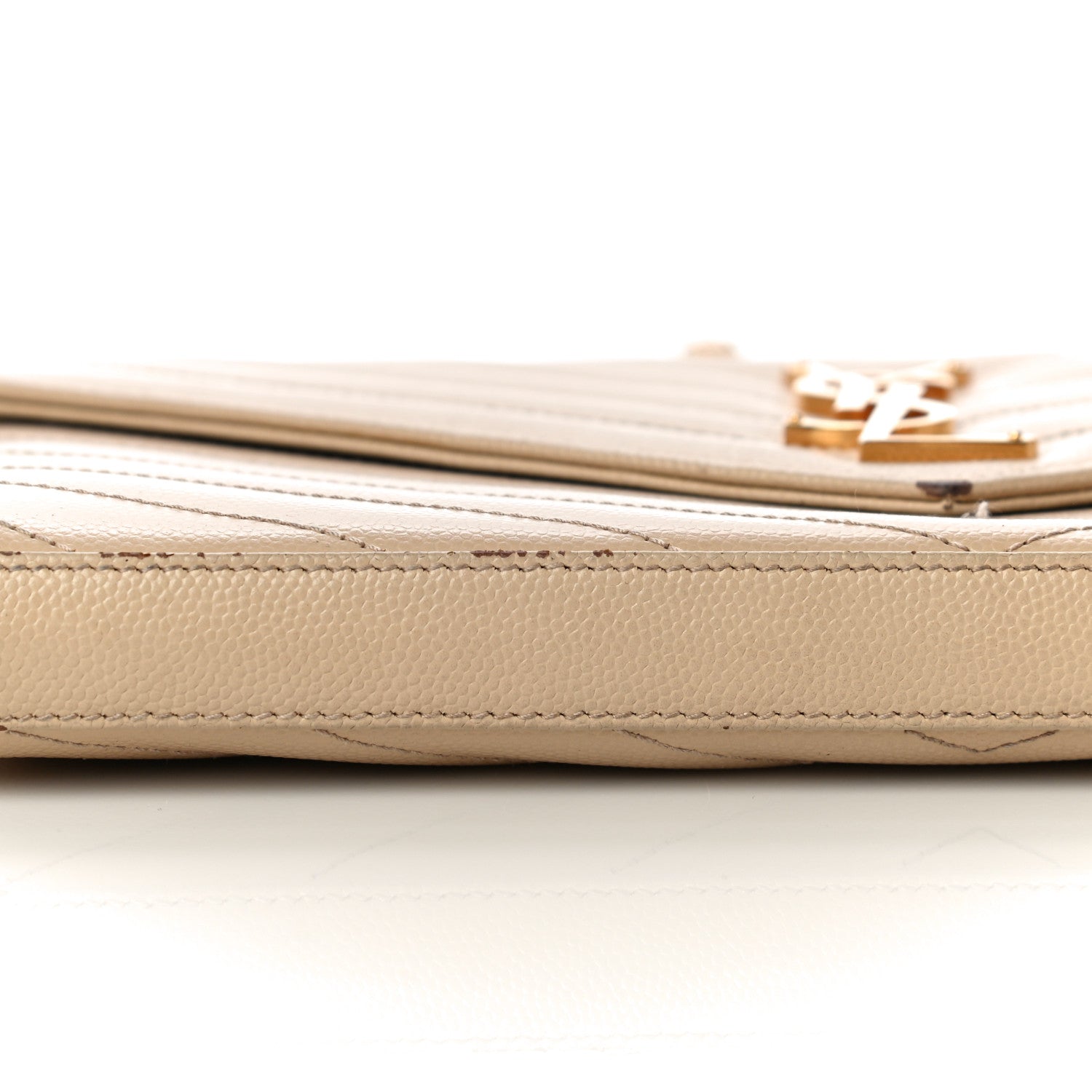 Saint Laurent Grain De Poudre Matelasse Chevron Monogram Chain Wallet Dark Latte 12 of 30