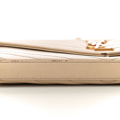 Saint Laurent Grain De Poudre Matelasse Chevron Monogram Chain Wallet Dark Latte 12 of 30