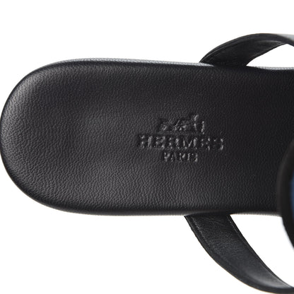 Hermes Chevre Vernis Mayotte Sandals 37 Black Multicolor 7 of 9