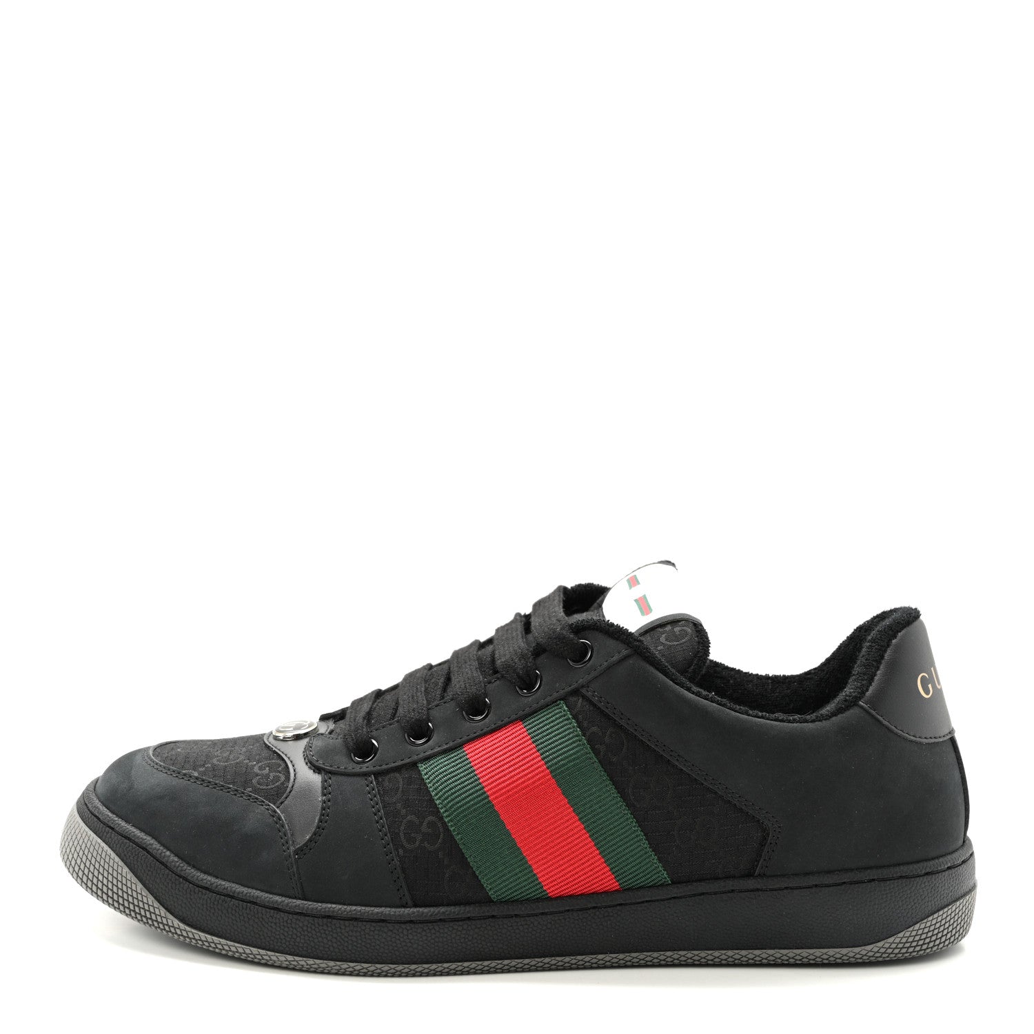 Gucci Suede Calfskin Nylon GG Monogram Web Mens Screener Sneakers 9 Black 1 of 9