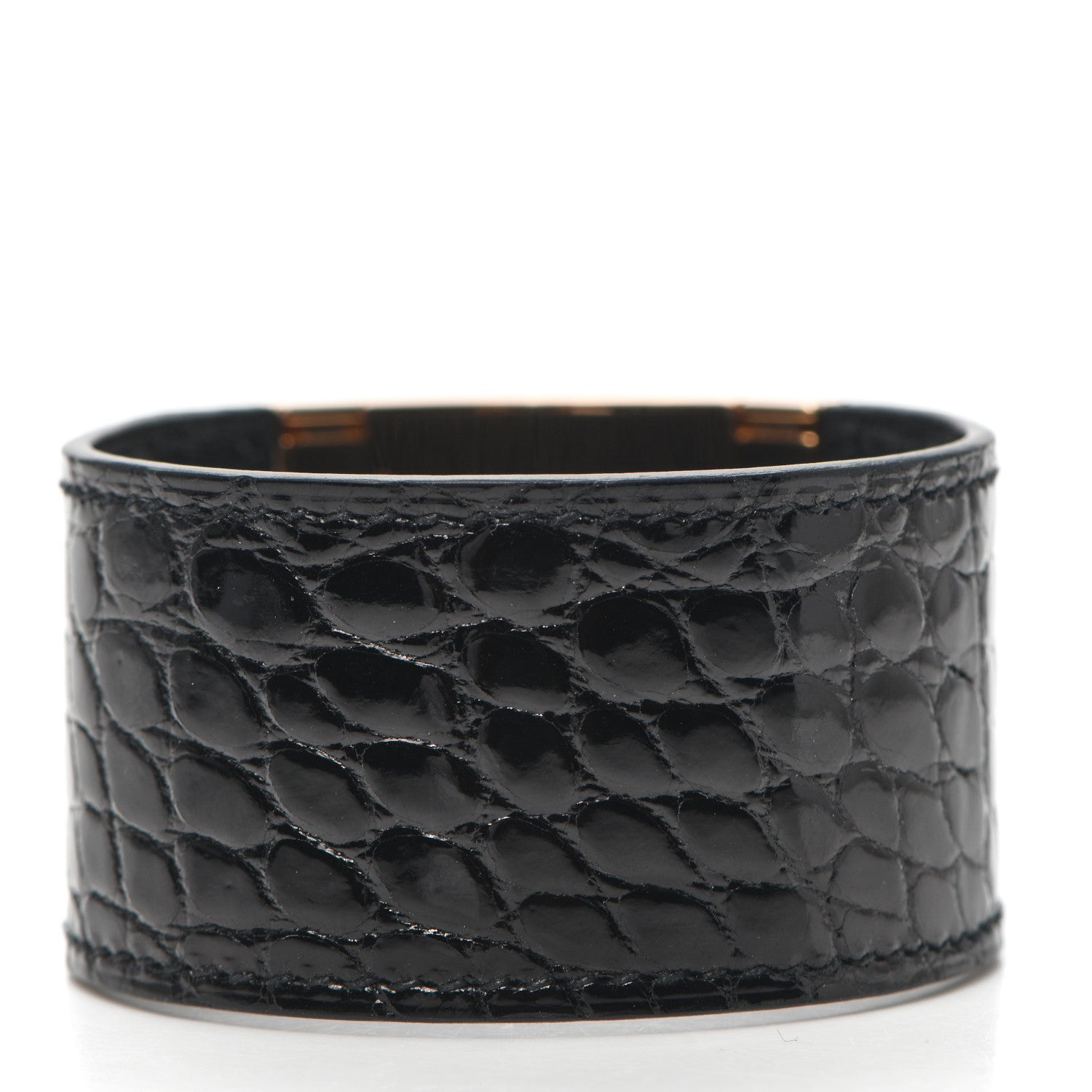 Hermes 18K Rose Gold Shiny Crocodile Diamond Kelly Bracelet Noir 3 of 5