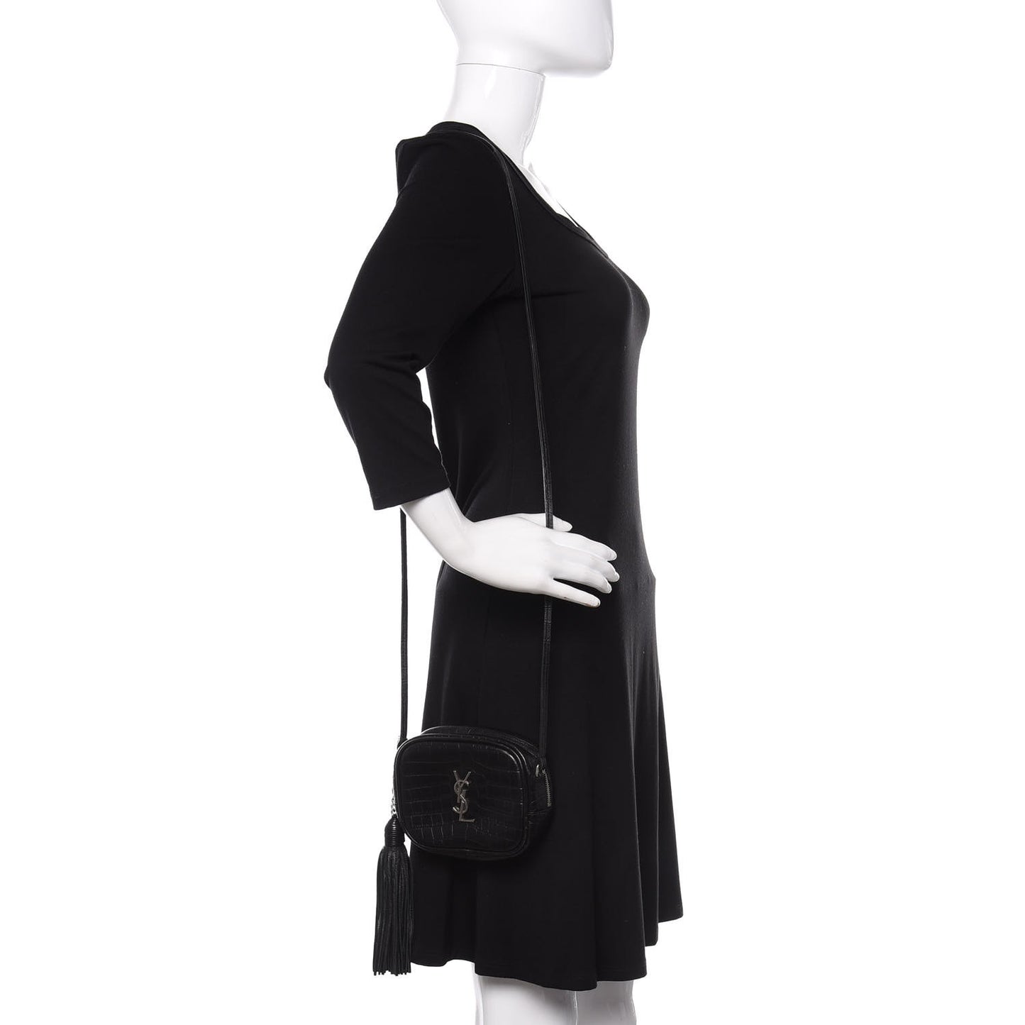 Calfskin Crocodile Embossed Monogram Blogger Bag Black