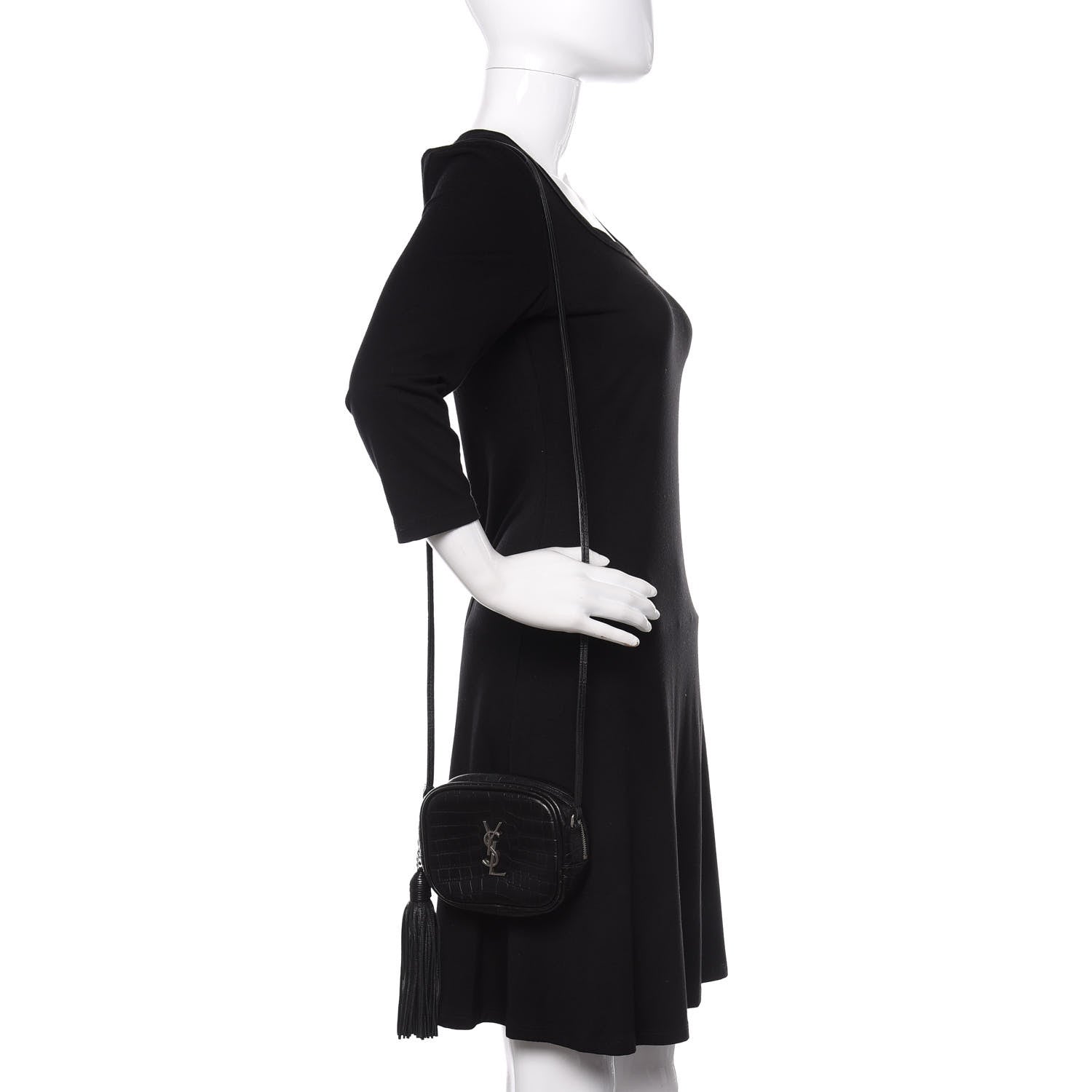 Saint Laurent Calfskin Crocodile Embossed Monogram Blogger Bag Black 2 of 9