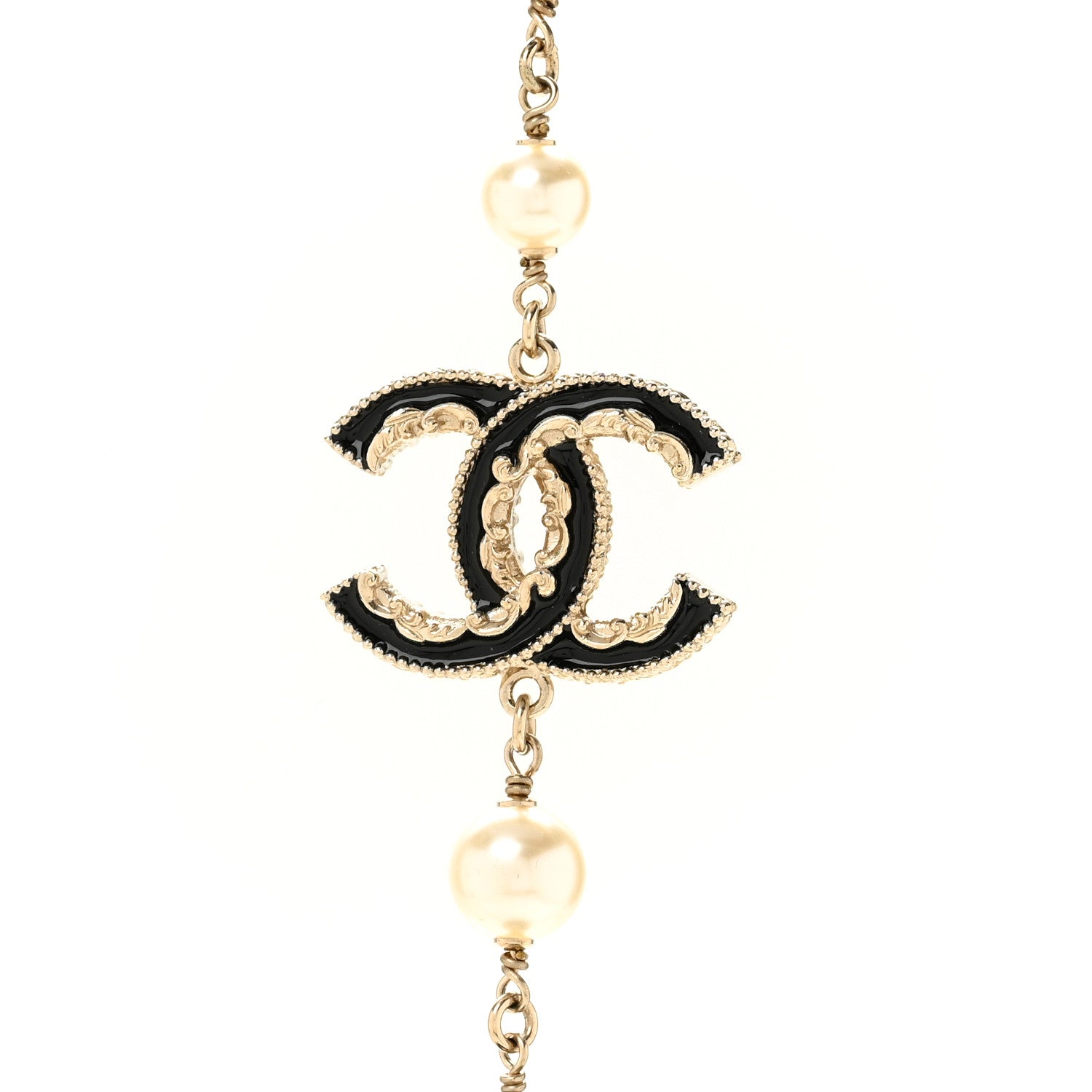 Chanel Pearl Bead Enamel CC Baroque Long Necklace Black Gold 4 of 6