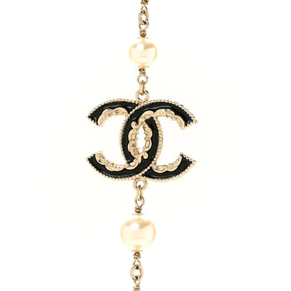 Chanel Pearl Bead Enamel CC Baroque Long Necklace Black Gold 4 of 6