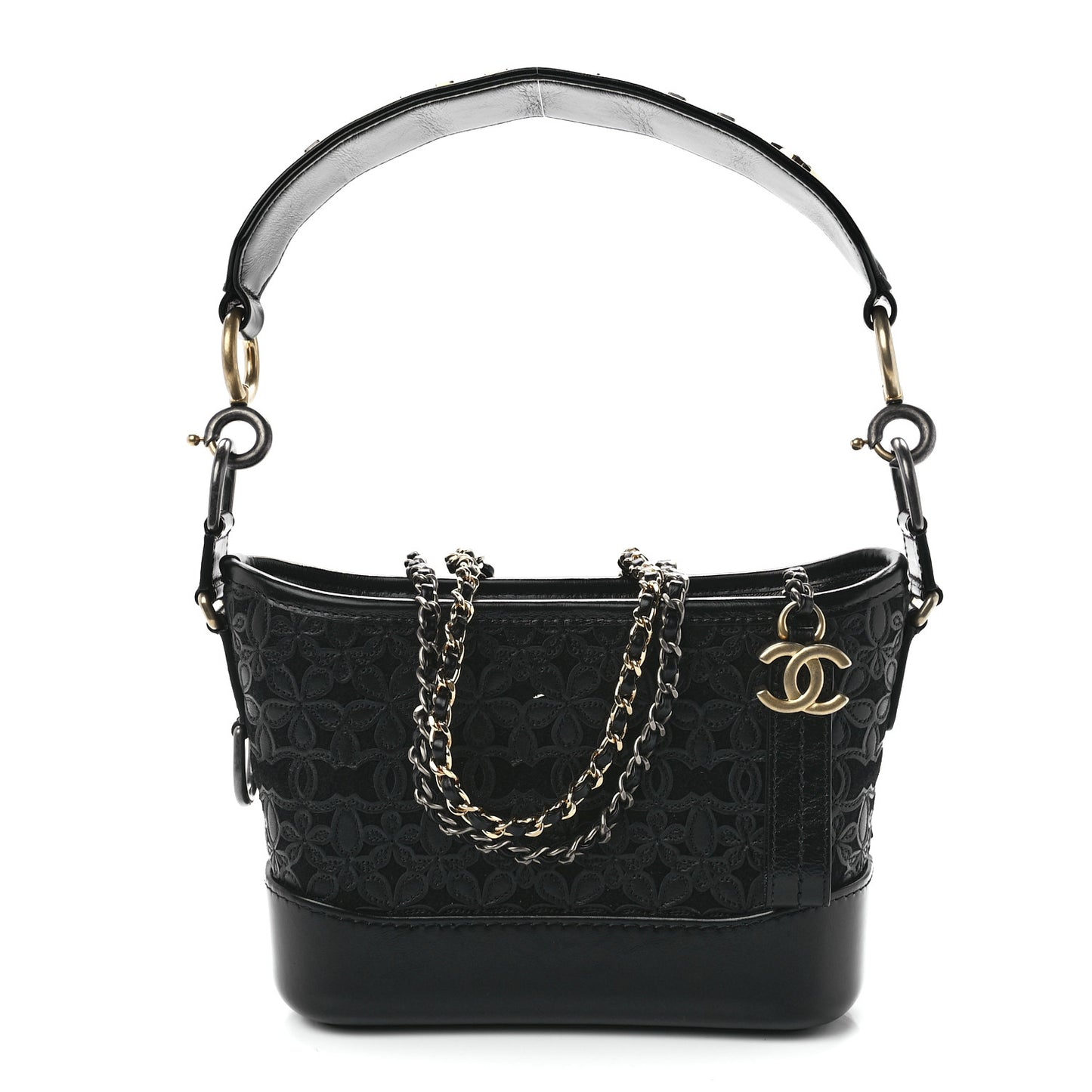 Calfskin Wool Felt Embossed Small Gabrielle Logo Hobo Black