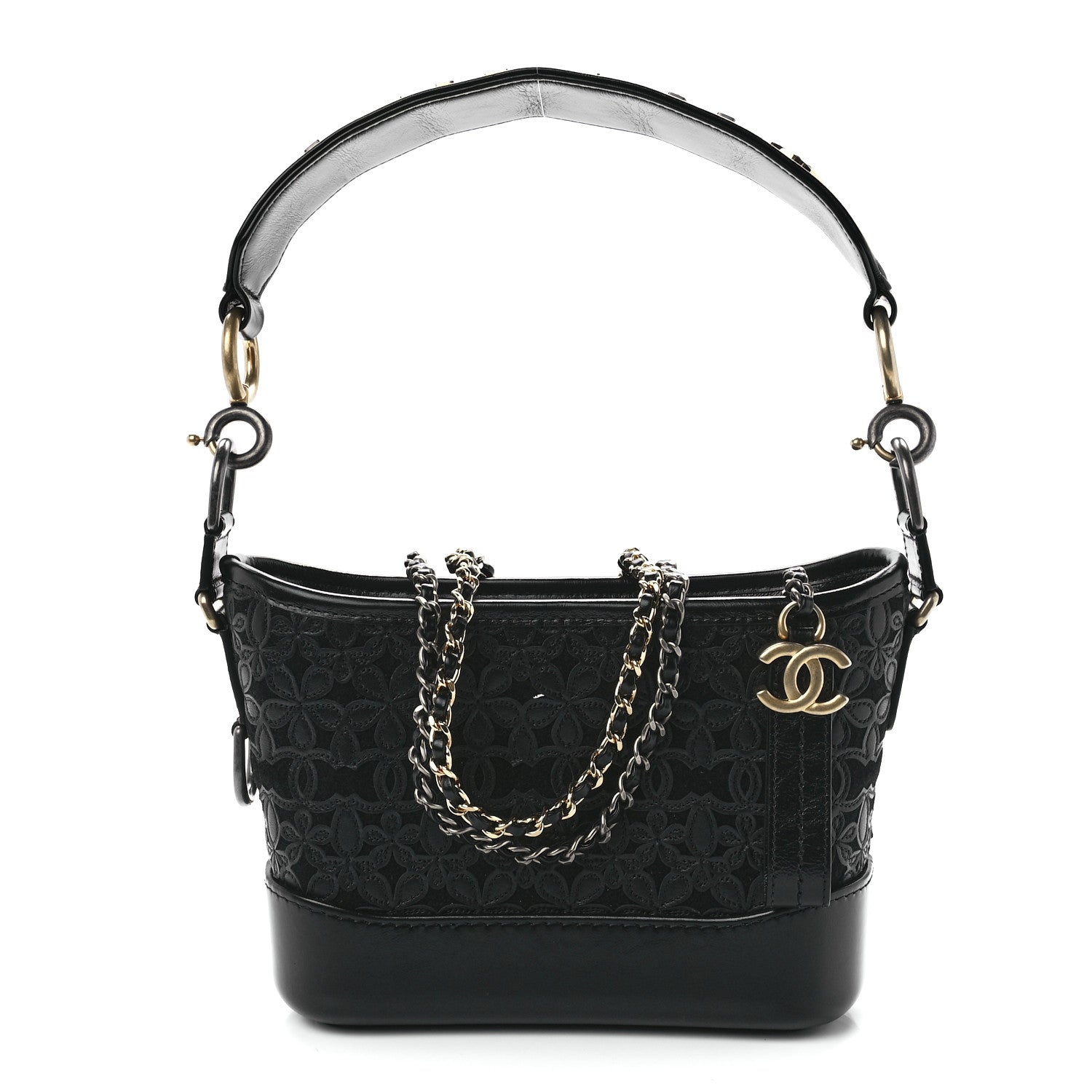 Chanel Calfskin Wool Felt Embossed Small Gabrielle Logo Hobo Black 1 of 11