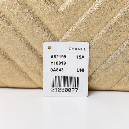 Chanel Metallic Calfskin Chevron Quilted Large Cosmetic Case Light Gold 9 of 9