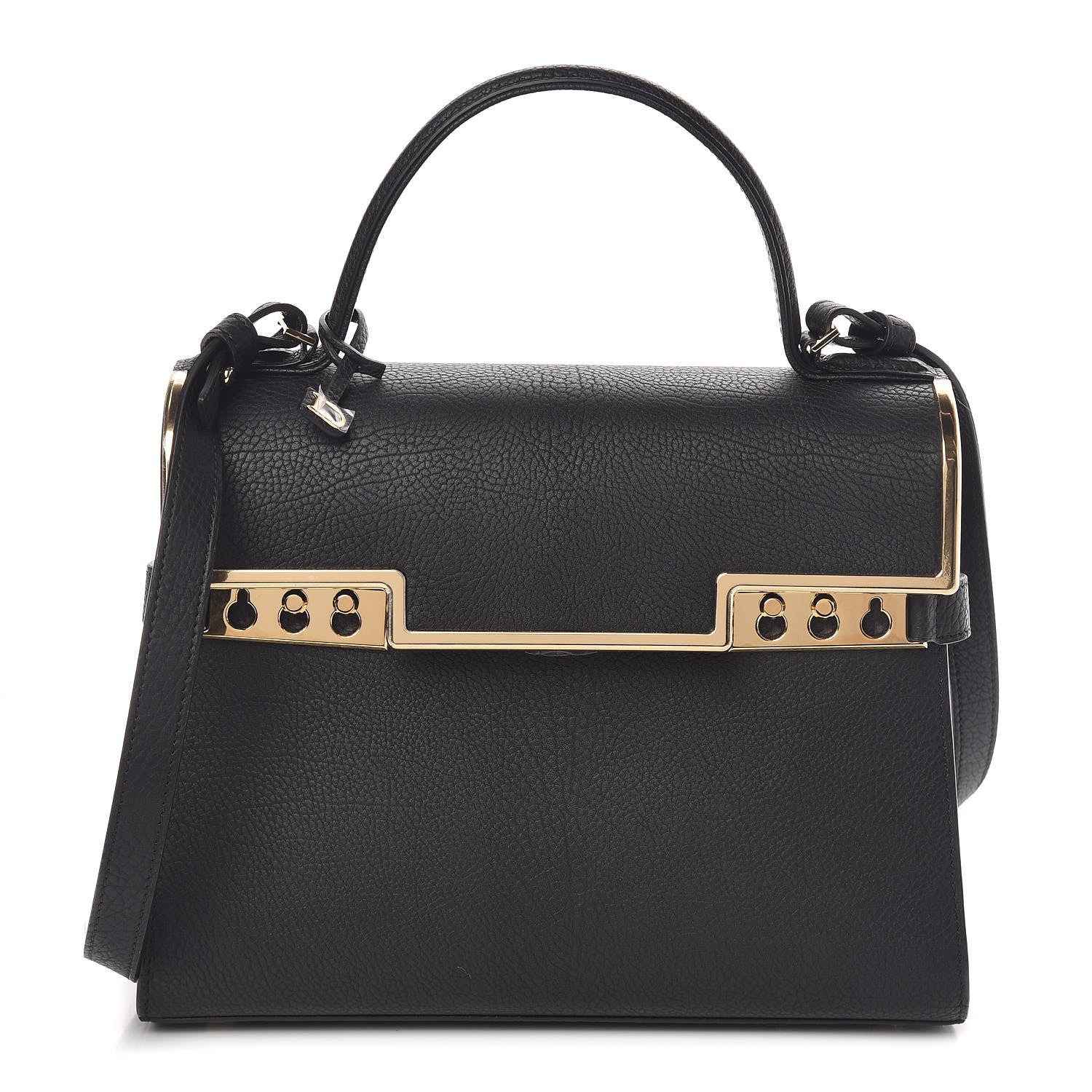 Delvaux Grained Calfskin MM Metal Frame Tempete Satchel Black 1 of 10