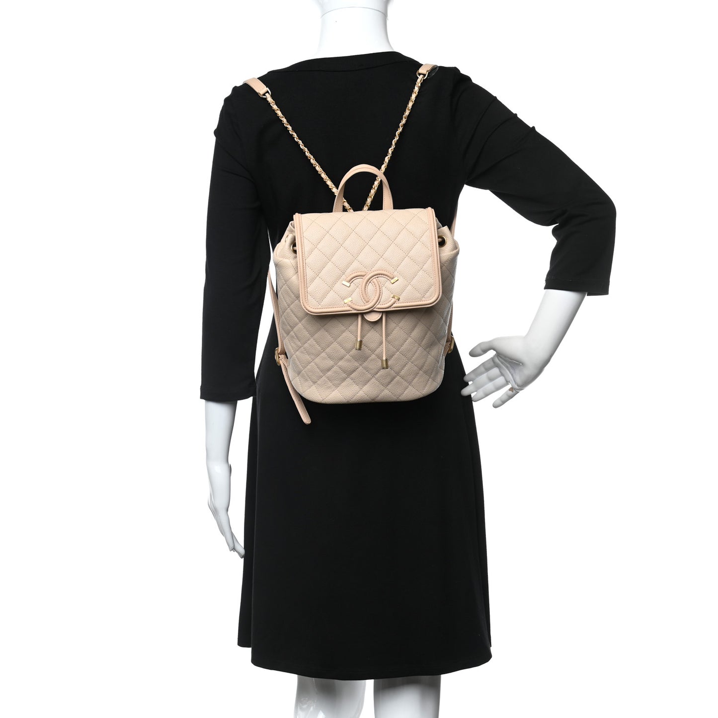 Caviar Quilted Filigree Backpack Beige