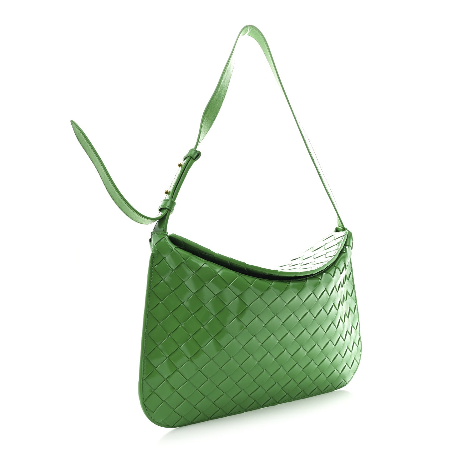 Brushed Calfskin Intrecciato Cradle Fold Over Shoulder Bag Parakeet