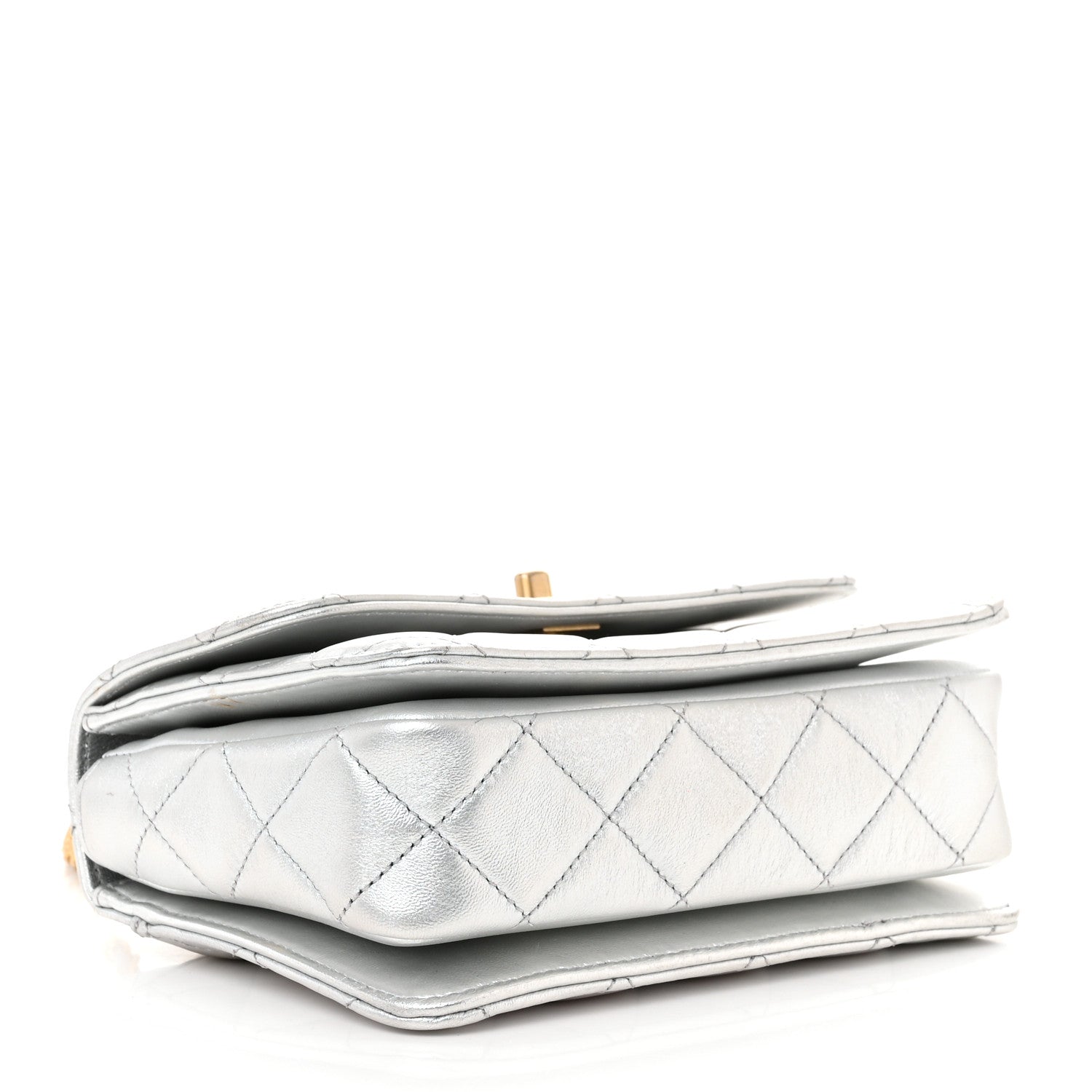 Chanel Metallic Calfskin Quilted Mini Metal Top Handle Flap Silver 4 of 13
