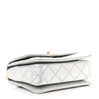 Chanel Metallic Calfskin Quilted Mini Metal Top Handle Flap Silver 4 of 13