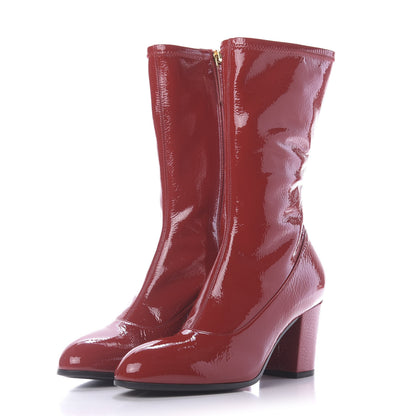 Gucci Patent Calfskin Stretch Boots 37.5 Hibiscus Red 3 of 8