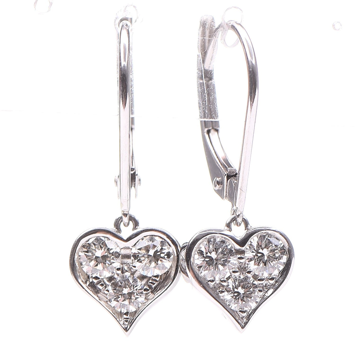Tiffany Platinum Diamond Heart Drop Earrings 1 of 6
