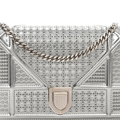 Christian Dior Metallic Patent Micro-Cannage Diorama Wallet on Chain Pouch Silver 6 of 8