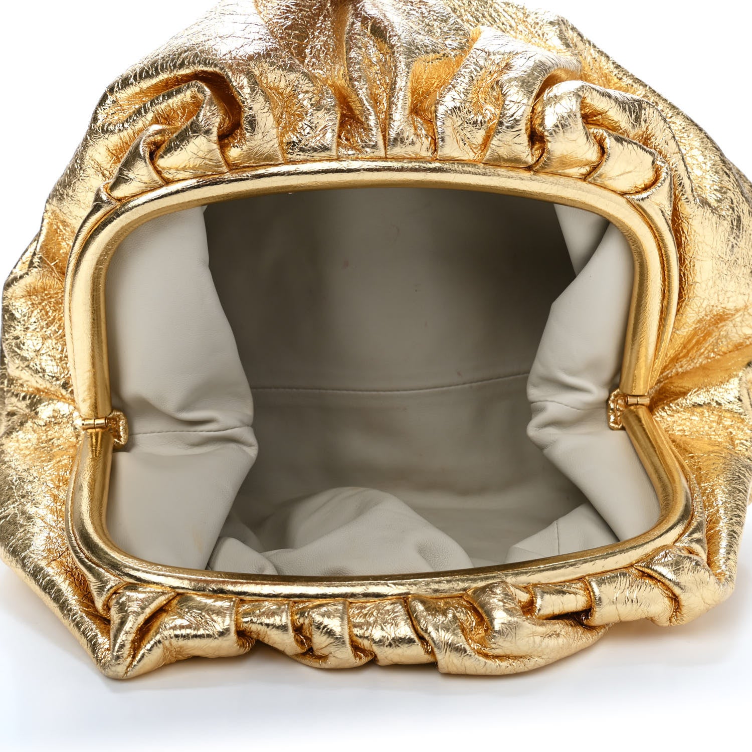 Bottega Veneta Metallic Crinkled Lambskin The Pouch Oversized Clutch Oro 4 of 4