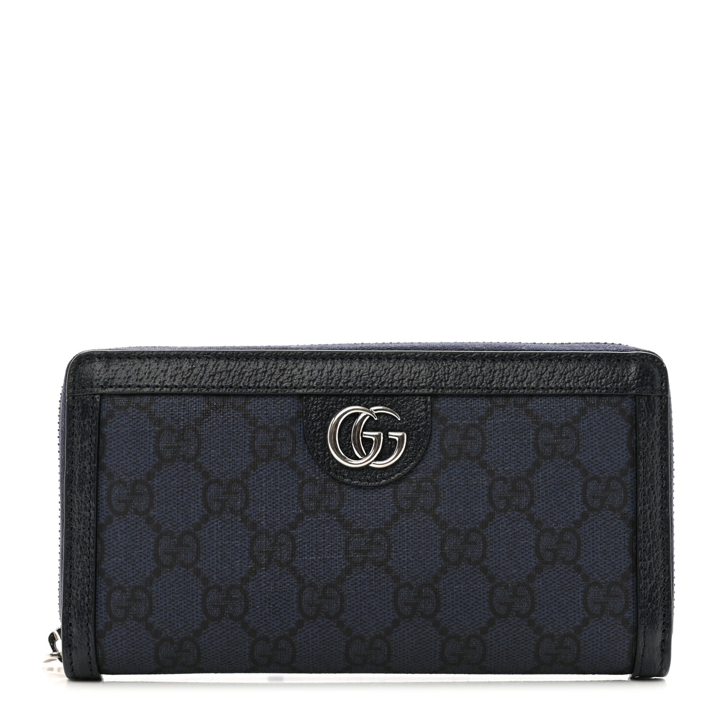 GG Supreme Monogram Textured Dollar Calfskin Ophidia Zip Around Wallet Blue Dark Blue