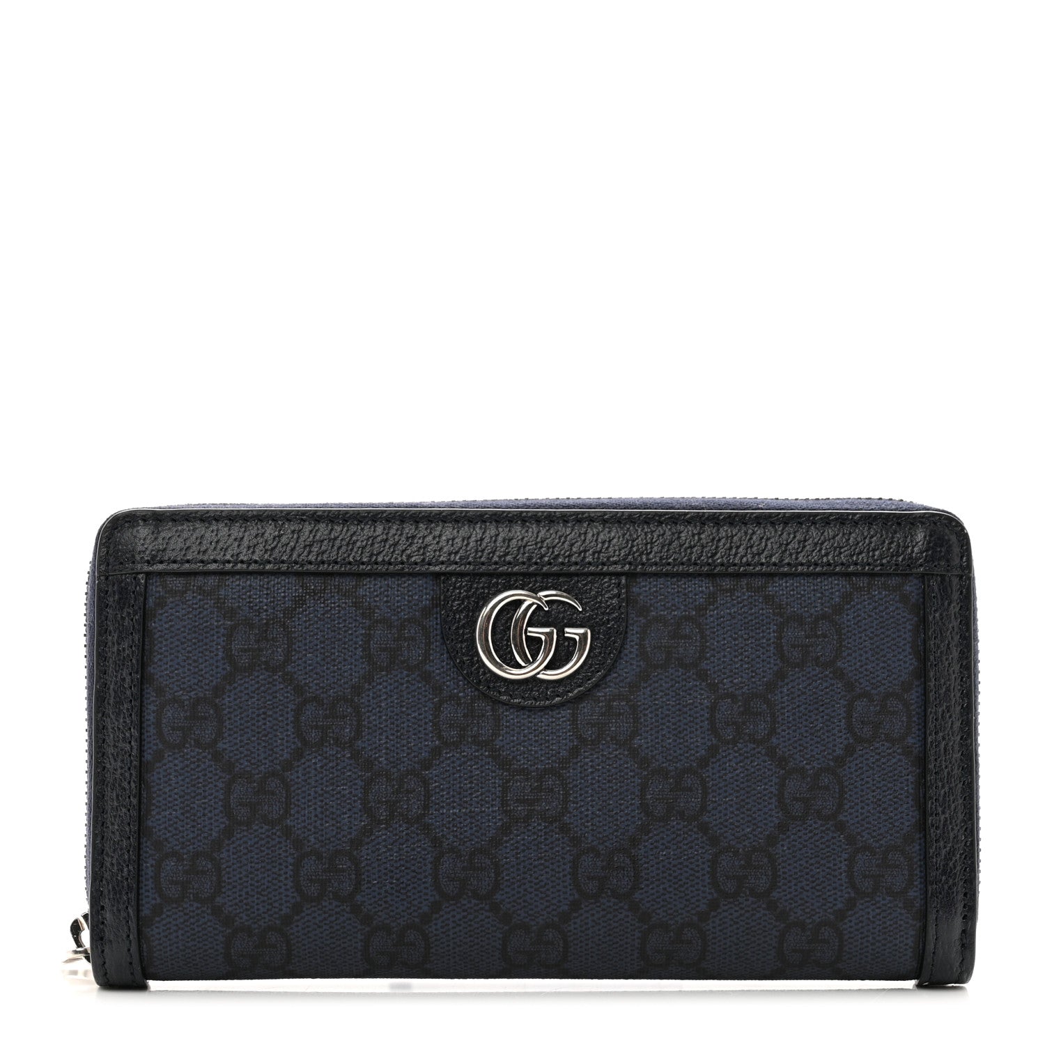 Gucci GG Supreme Monogram Textured Dollar Calfskin Ophidia Zip Around Wallet Blue Dark Blue 1 of 7