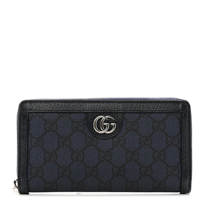 Gucci GG Supreme Monogram Textured Dollar Calfskin Ophidia Zip Around Wallet Blue Dark Blue 1 of 7