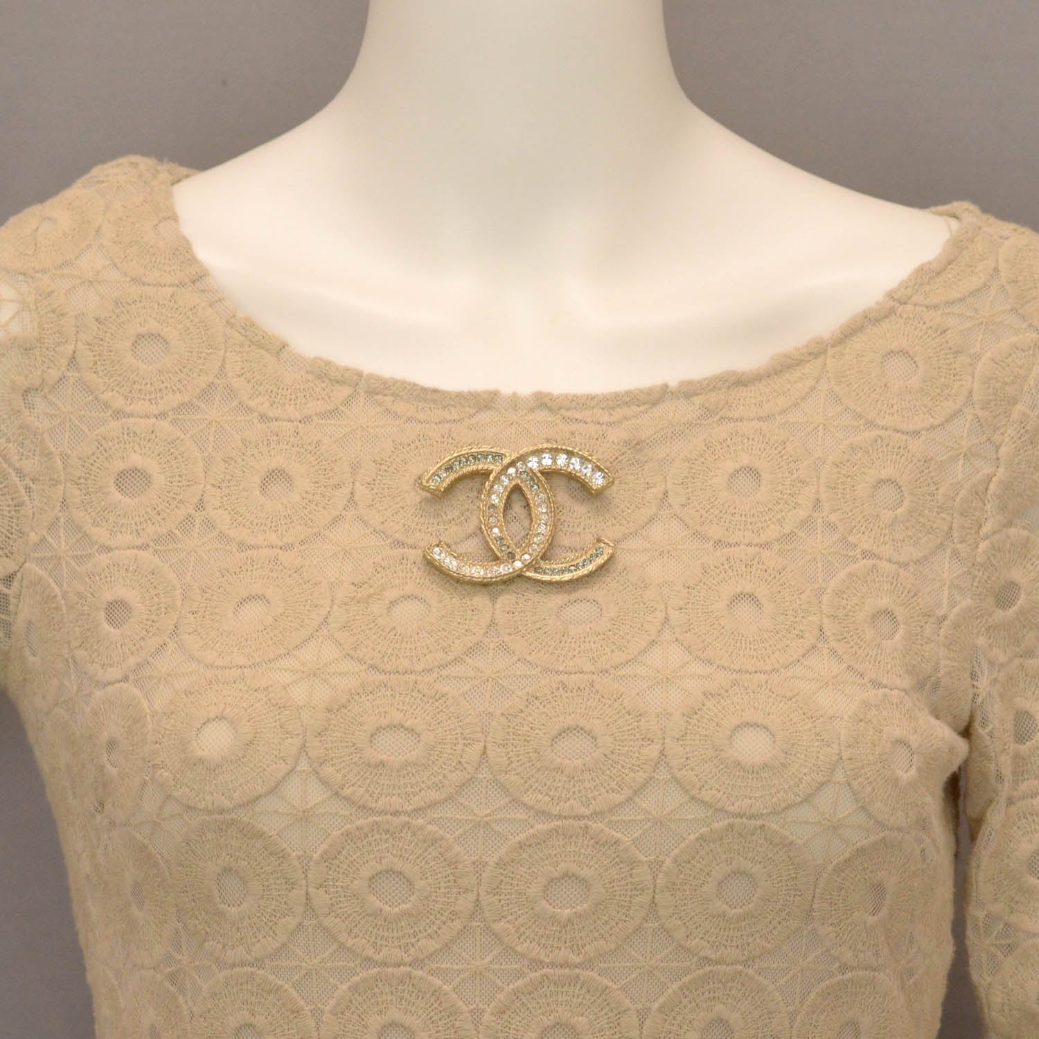 Chanel Swarovski Crystal Large CC Brooch Gold 2 of 5