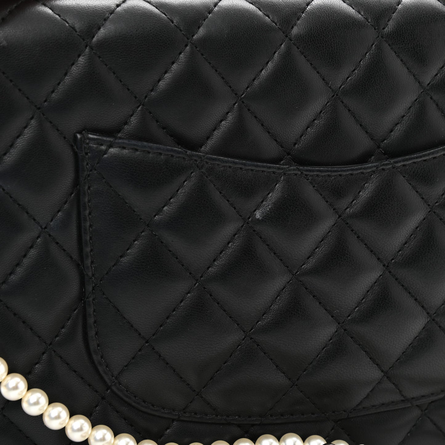 Lambskin Quilted Fantasy Pearl Flap Black
